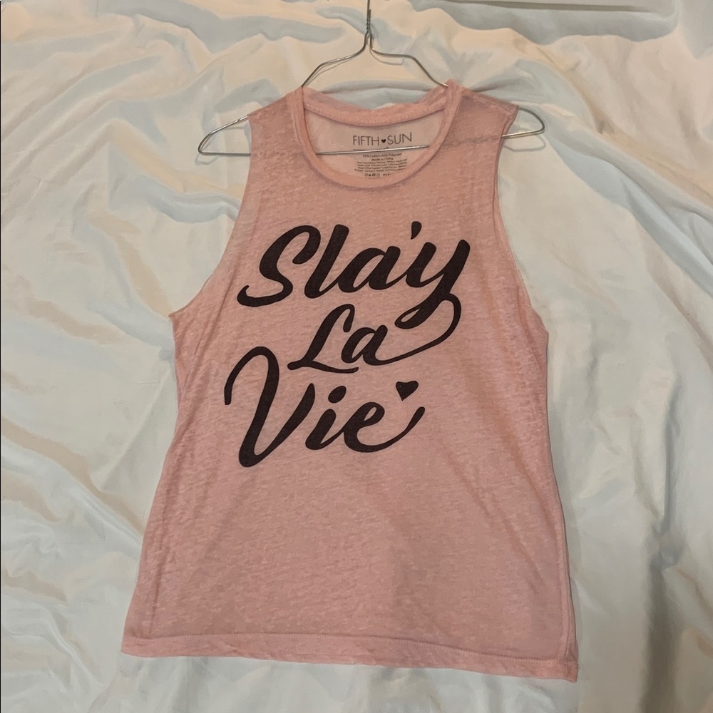 Fifth Sun Light Pink Sleeveless Top with Black Script